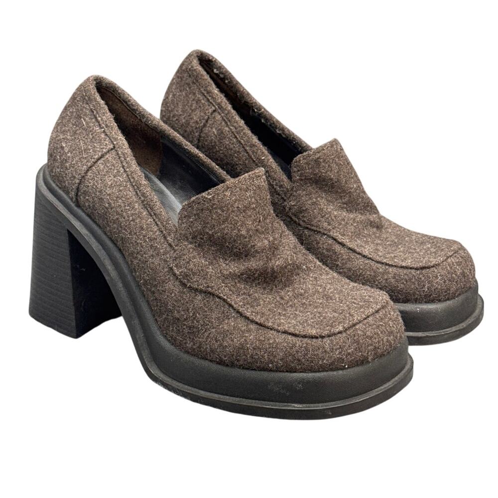 Arizona Jean Company Vintage Y2K Brown Wool Platform Chunky Loafers Women 6.5